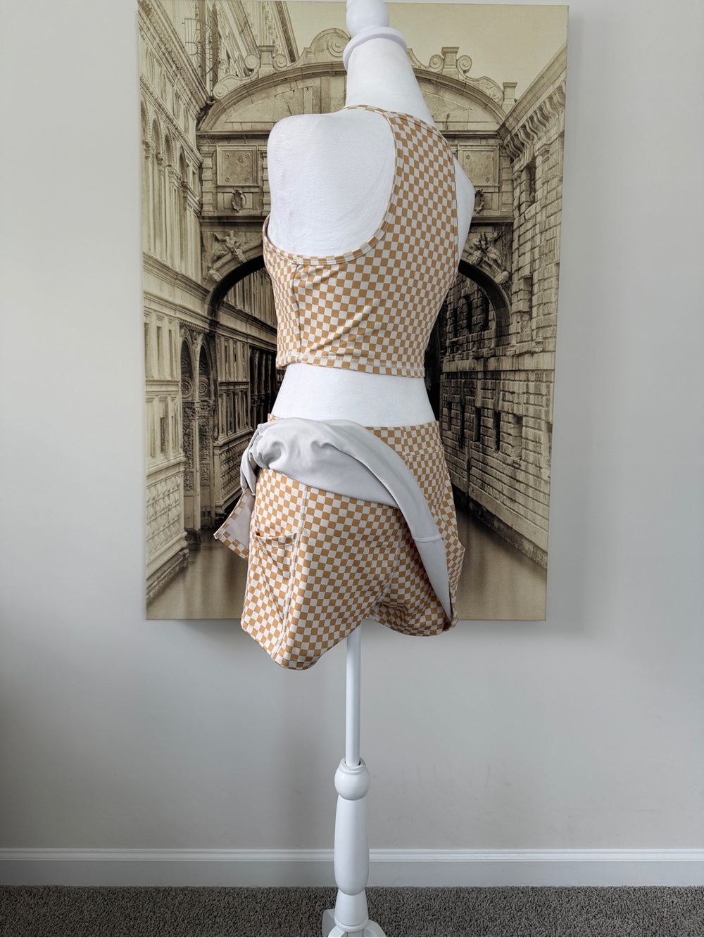Like New Checkerboard Halter Crop Top & Skirt Set - Beige - Picture 15 of 16
